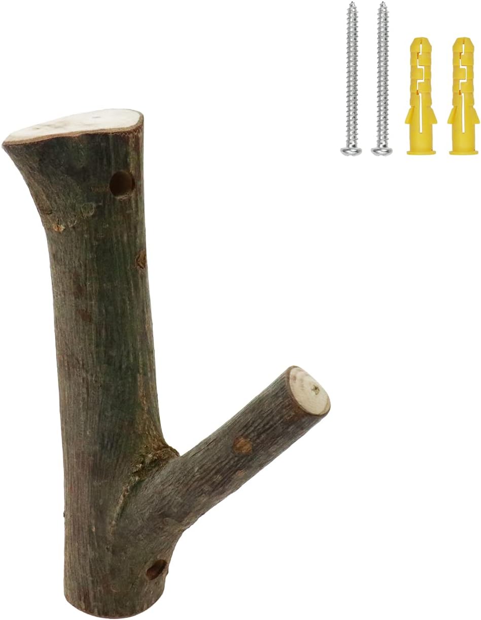 Real Wood Tree Branch Wall Hook / 2cm-3cm / with Bark / Set of 2