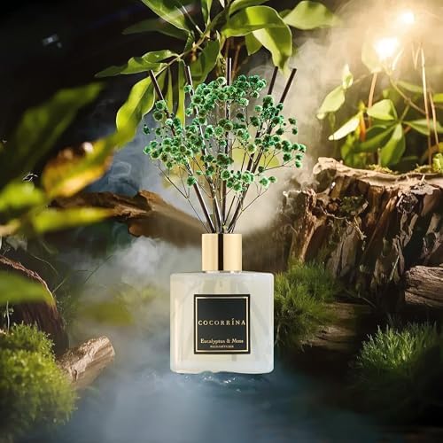 Cocorrína Reed Diffuser Sets- Eucalyptus & Moss Scented Diffuser with Sticks Home Fragrance Reed Diffuser for Bathroom