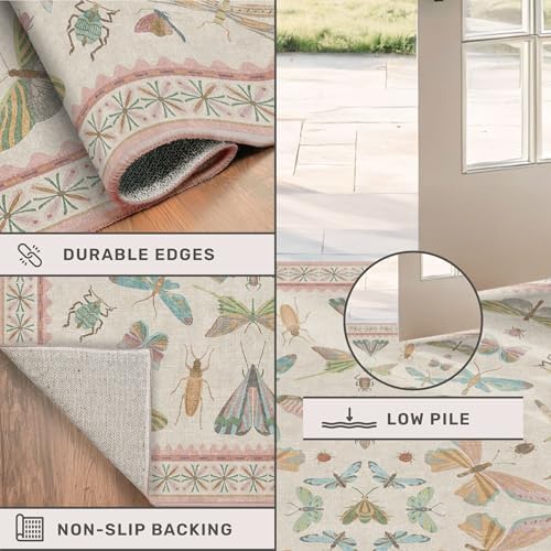 3x5 Flower Area Rug for Girls Bedroom - Washable Light Pink Large Entryway Rug for Laundry Room, Kitchen, Bedroom