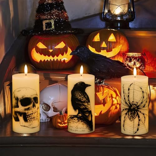 Halloween Skull Flameless Candles Battery Operated Remote Timer