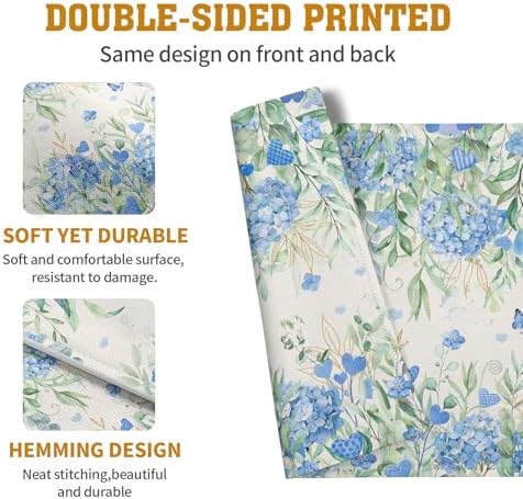 Hydrangea Spring Summer Placemats Set of 4 Sage Green Eucalyptus Leaves Blue Floral Butterfly Placemat 12x18 Inch Seasonal Holiday Table Place Mats for Farmhouse Kitchen Dining Decor