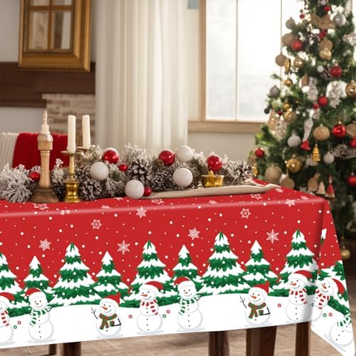 6 Pack Disposable Plastic Tablecloth - Christmas Snowman Table Cover for Party Decoration Supplies - 54 x 108 Inches (Christmas Snowman)