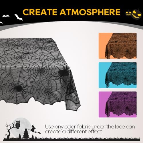 eZAKKA Halloween Tablecloth 54"x72" Black Lace Spider Web Table Cloth