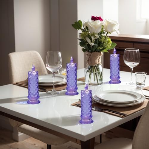 SupBri 4PCS Rose Halo LED Flameless Candles, Purple Crystal-Like Shell