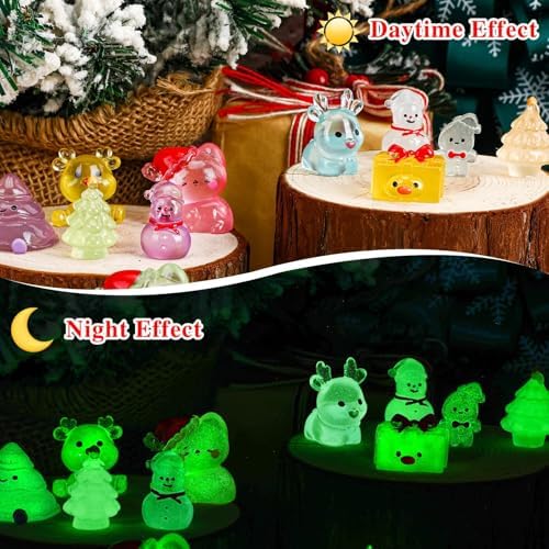 JUNEBRUSHS 50 Pcs Luminous Christmas Mini Resin Figurines