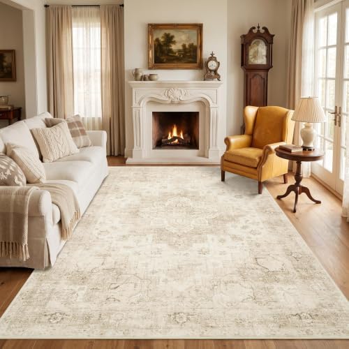 Garvee 6x9 Washable Area Rug Vintage Boho Beige Living Room Rug Non Slip