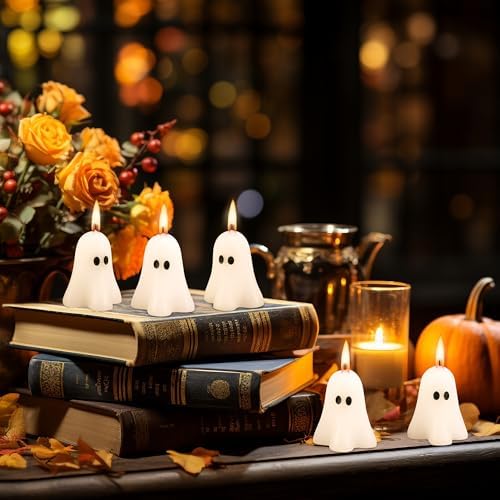 6 Pcs Halloween Ghost Candles, 2.3"x1.6" White Halloween Candle Ornaments