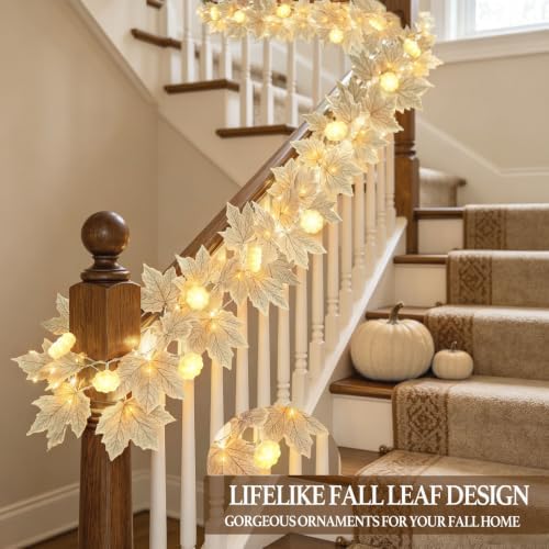 3D Pumpkin Lights & 40 LED 2 Pack Fall Garland Fall Decor Total 13FT