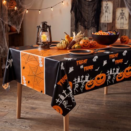 6 Pack Halloween Tablecloth, 54" x 108"Disposable Plastic Table Cloths Cute Pumpkin Ghost Halloween Table Covers for Home Decor Halloween Party Decorations