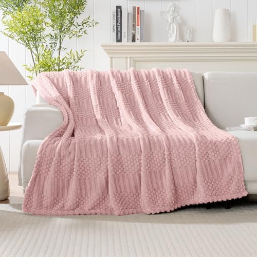 Pink Throw Blanket - Soft & Fluffy Fleece, Cute & Aesthetic, Perfect for Sofa, Couch, Chair, Bed, Living Room &