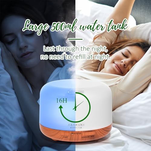 ASAKUKI Oil Diffuser with Essential Oils Set, 500ml Aromatherapy Humidifier