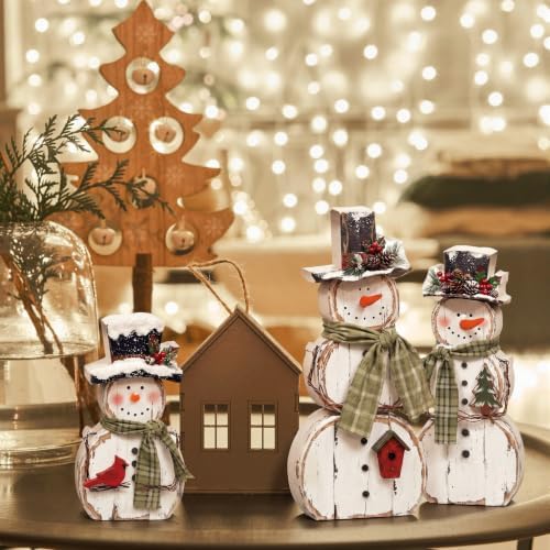 Barydat 3 Pcs Snowman Christmas Decoration Rustic Wooden Indoor Decor