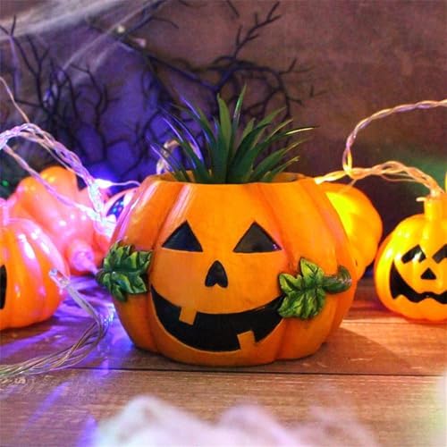 JOYO Halloween Planter Pot Decor - Skeleton Flower Planter Pot,Pumpkin Bucket Vase,Cute Skull Bucket Vase,Skull Candy Bowl Gothic Ornaments for Home Indoor Outdoor Garden (Pumpkin)
