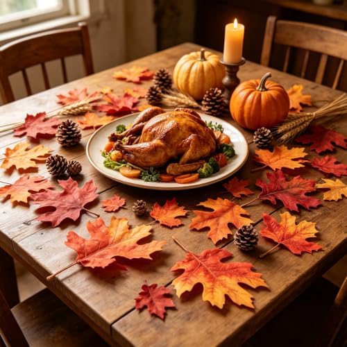 120 Pcs Artificial Fall Leaves Large 7.1× 4.6 in Fake Oak Foliage Autumn Thanksgiving Table Decorations DIY Craft Wedding Centerpiece