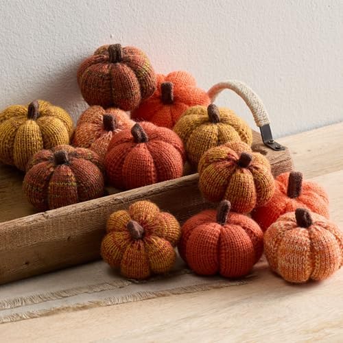 Set of 12 Cozy Mini Knit Orange Pumpkins (Sunset Full Set)