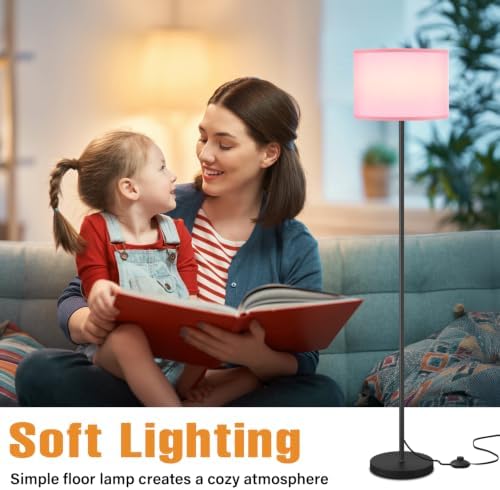 Ambimall 60'' Modern Floor Lamp with Shade, Tall Lamps for Living Room, Bedroom, Office, Dining Room, Pink Shade with