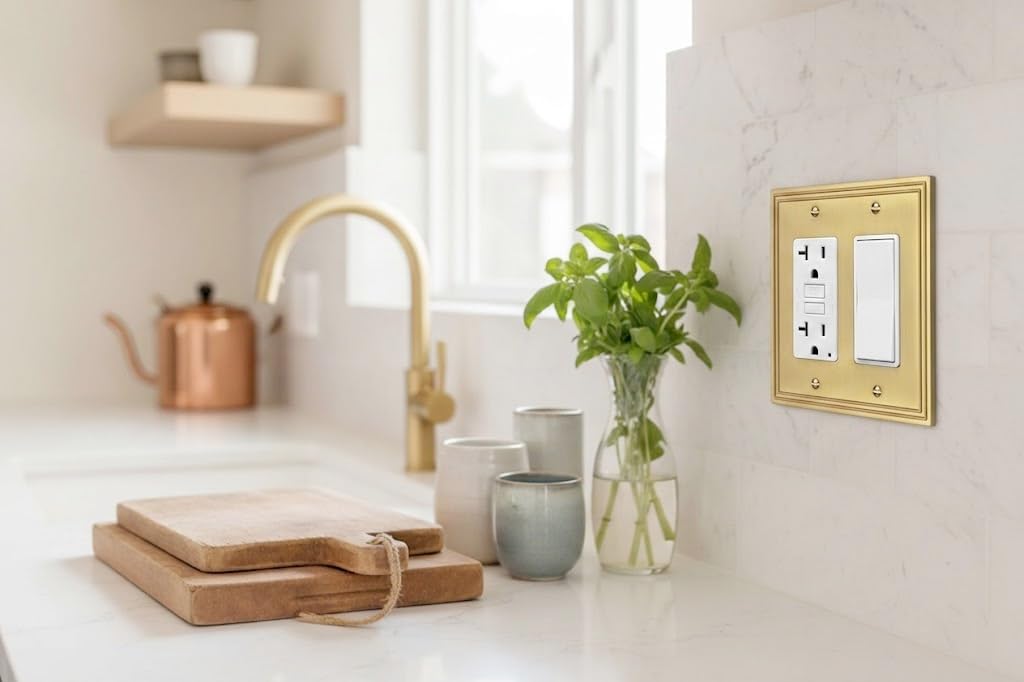 Rio Salto Imperial Collection Metal Double Rocker Gold Light Switch Cover Plate Outlet Covers Gold Decorative Wall
