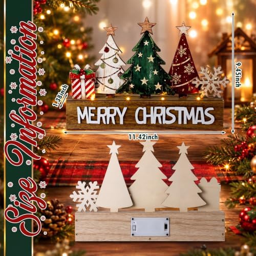 Patelai Lighted Christmas Tree Table Decor, Rustic Wooden Tree with LED