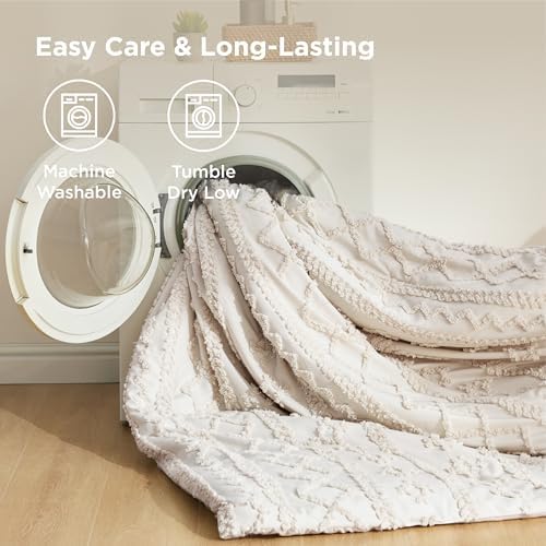 Bedsure Tufted Boho Comforter Set California King Size - Ivory Boho Bed Set, GentleSoft™ 3 Pieces Farmhouse-Style
