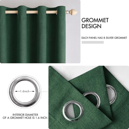 MIULEE 100% Blackout Linen Curtains for Bedroom 52x96 Inches Emerald Green