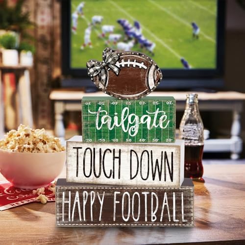 4Pcs Football Table Decoration Happy Football Wooden Block Sign
