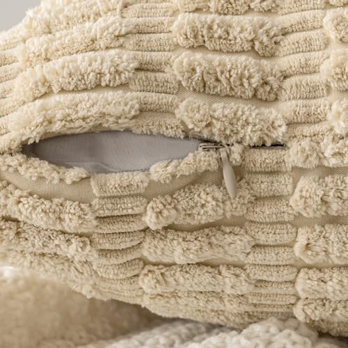 MIULEE Euro Sham Corduroy Decorative Throw Pillow Covers 22x22 Tan Set of 2