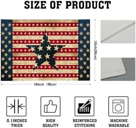 4th of July Placemats Set of 4 18x12 Inch Independence Day Patriotic American Flag Linen Place Mats Heat-Resistant Washable Wipeable Memorial Day Table Mat for Party Kitchen Dining Room Dinner Table