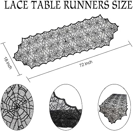 Halloween Decorations Table Runner - Black Lace Spider Web Table Runners for Halloween Table Decor, 18 X 72 Inch Halloweens Lace Table Runner for Halloweens Party Home Kitchen Dinner Decoration Indoor