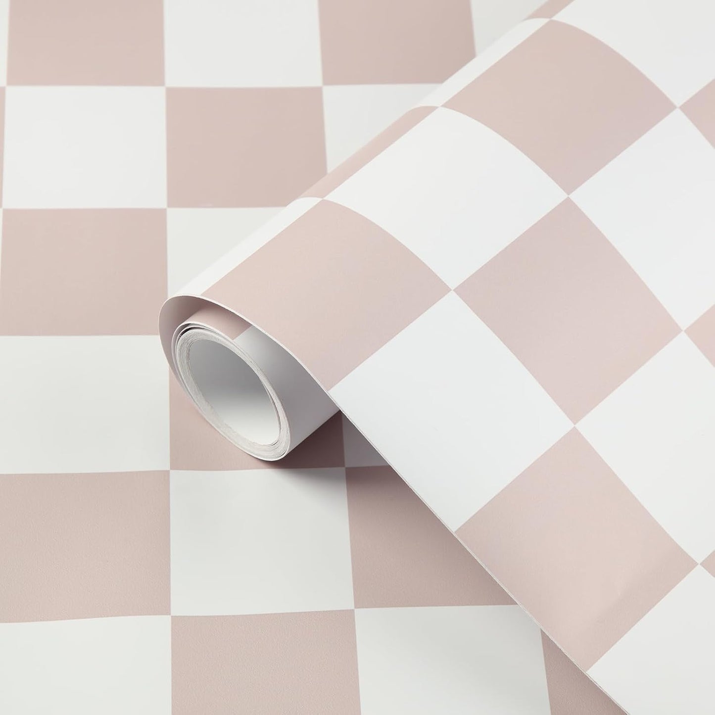 Neutral Checkered Peel and Stick Wallpaper Gingham Plaid Funky / 15.75'' x 118 / Light Brown