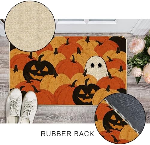 Hexagram Halloween Door Mat 17x29 Inch, Pumpkin Welcome Doormat