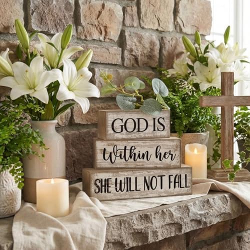 Lineshading 4 Pcs Wooden Blocks Christian Faith Signs for Women Home