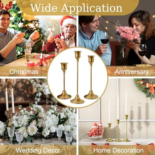 NLBTW Brass Gold Candlestick Holders, Metal Taper Candle Holder, Set of 3