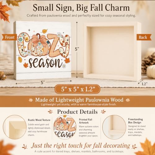Fall Decorations for Home Cozy Season Pumpkin Wood Sign Fall Decor 5x5Inch