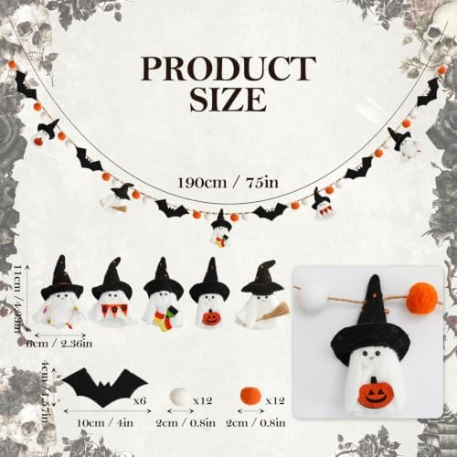 DN DECONATION Halloween Garland for Mantle, Ghost Bat Decor for Wall Party