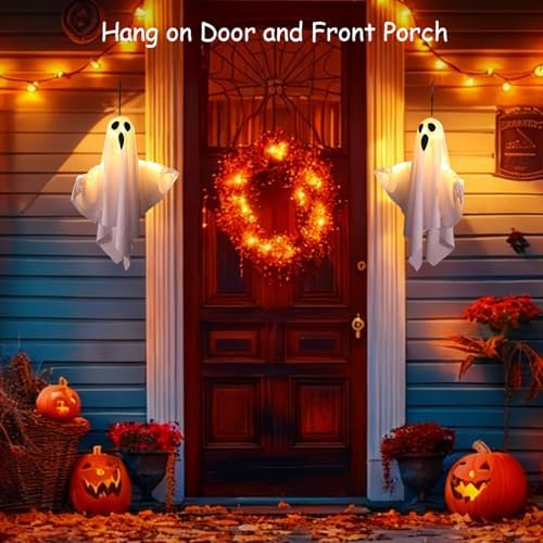 Lifnatty Halloween Hanging Ghost Decorations with Remote Control, 8 Lighting Modes & Timer, Light Up LED Ghosts, Battery Operated Halloween Decor for Outdoor Indoor Yard, Porch, Tree, Ceiling