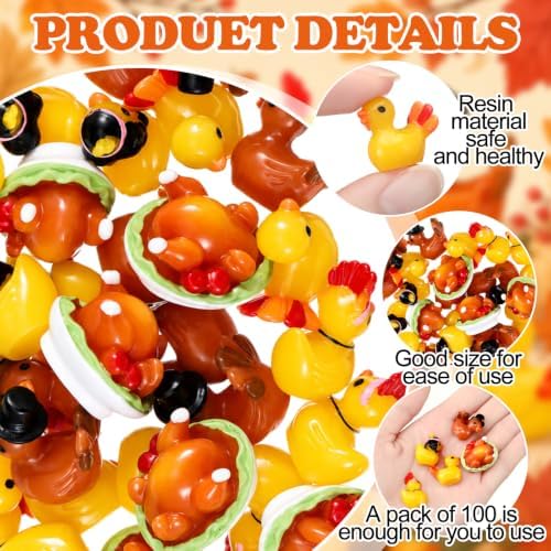 50 Pcs Thanksgiving Turkey Resin Duck Fall Mini Ducks Figurines