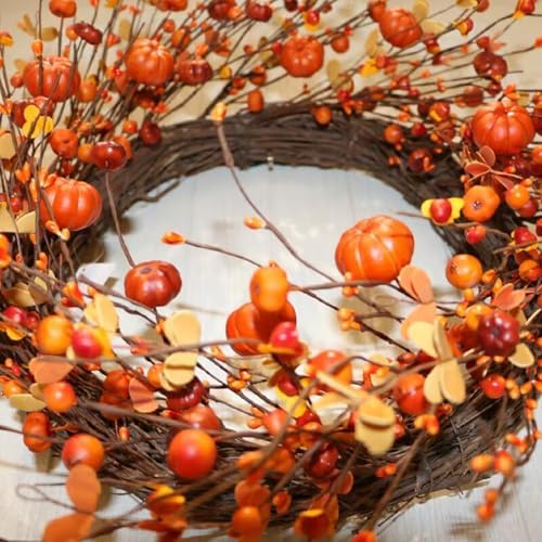 Artificial Fall Floral Stems for Vases,15.75 In Fall Pumpkin Decor Autumn Pumpkin Branches Picks with Berry Stems Decor for Autumn Harvest Thanksgiving Day Home Table Floral Arrangements Vase Filler