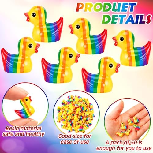 150 Pcs Rainbow Mini Resin Ducks Tiny LGBT Duck Figurines Bulk Small Gay Pride Duckies Resin Animals Figures Garden Landscape Decor for Home Office Car Decor Festive Gift DIY Craft
