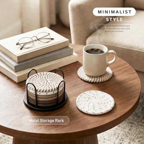 Lazebox Coasters Set of 8 for Drinks, 4 Inch Large Coasters for Coffee Table, Tabletop Protection for Hot & Cold