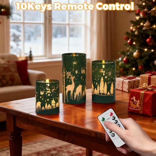 Wondise Christmas Reindeer LED Flameless Candles with Remote Timer