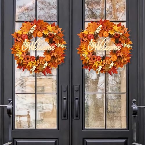 Waipfaru 2 Pack Fall Decor, 22" Fall Wreaths for Front Door, Autumn Wreath