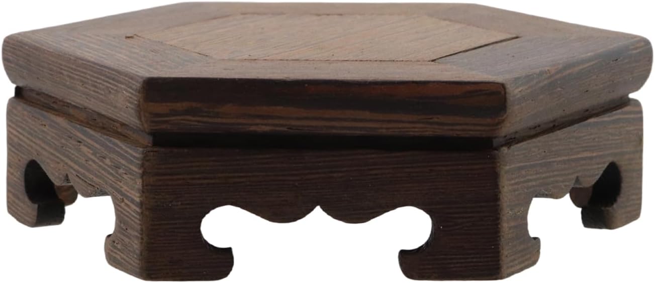 Wooden Display Stand Base " Wood Carved Craft Pedestal Traditional Wooden / 5.31 x 5.31 / Hexagon