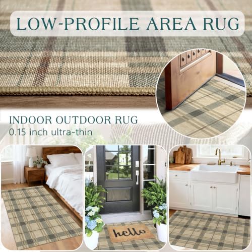 Plaid Outdoor Rug - 28"x43" Front Door Mat Indoor Outside Entrance