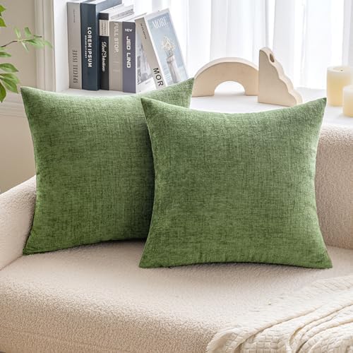 MIULEE Soft Chenille Euro Throw Pillow Covers Sage Green 24x24 Pack of 2