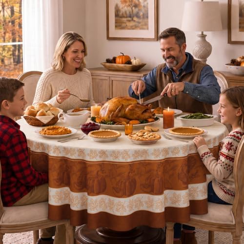 Romanstile Fall Thanksgiving Round Tablecloth 70 Inch, Orange