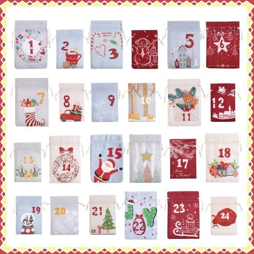 Naler Christmas Advent Calendar 2026, 24 Pieces Drawstring Gift Bags
