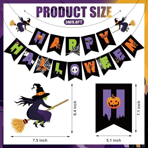 Halloween Party Decorations Happy Halloween Banner Ghost Pumpkin Witches Hanging Swirls Spooky Ceiling Hanging Streamers for Home Indoor Outdoor Halloweens Theme Party Decorations