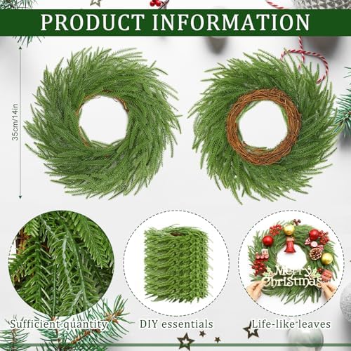 Zeyune 8 Pcs 14" Christmas DIY Green Wreath Artificial Wreath, Norfolk Pine