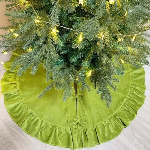 Velvet Christmas Tree Skirt Green 60 inch Ruffled Holiday Tree Skirt for Rustic Xmas Tree Decoration