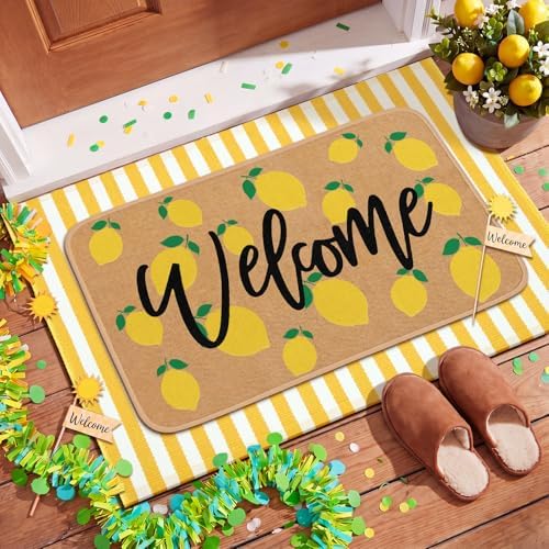 Tinideya 2 Pcs Summer Lemon Welcome Door Mats Outdoor